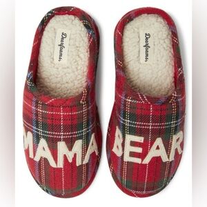 Womens Dearfoams red plaid Mama Bear slippers. NWOT